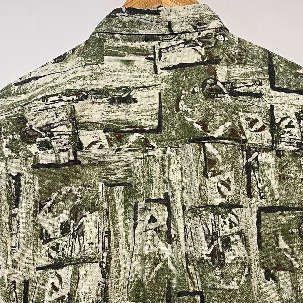 Vtg WOOLRICH Mens M Golfer Print Shirt Button Down Woven Short Sleeve Green 90s - Picture 9 of 15
